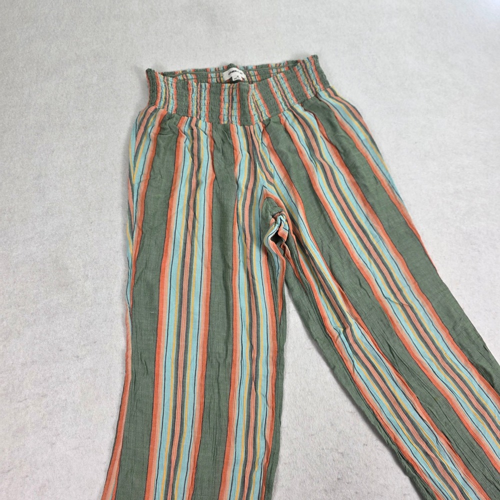 O'Neill Women Medium Pants Green Striped Smocked Waist Beach Boho